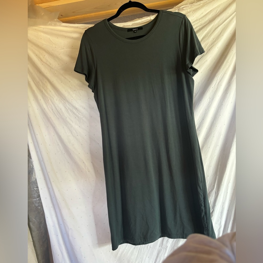 Quince tencel jersey tshirt dress in olive. Size xl